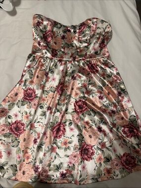 Altar'd State Floral Strapless Party Dress in Pink, Cream & Green